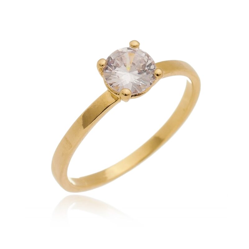 Anel Solitário Cristal Banhado a Ouro 18k