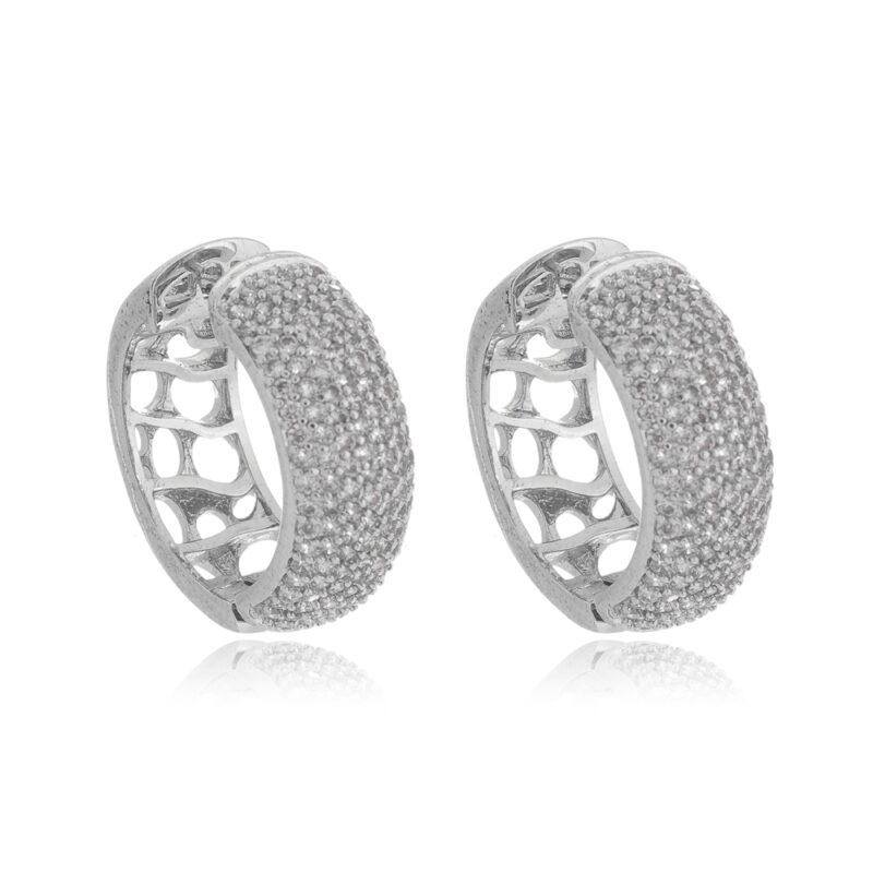 Brinco Argola Com Zircônia Banhado a Ródio Branco