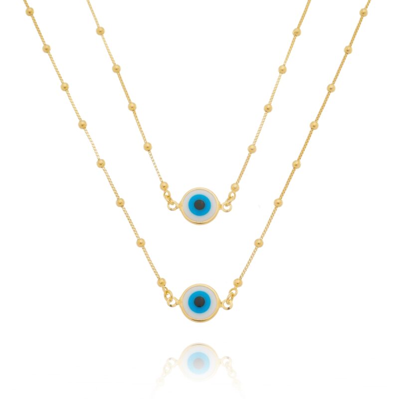 Colar Bolinhas Olho Grego Banhado a Ouro 18k
