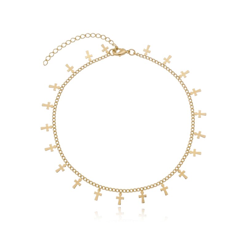 Tornozeleira Crucifixo Banhada a Ouro 18k