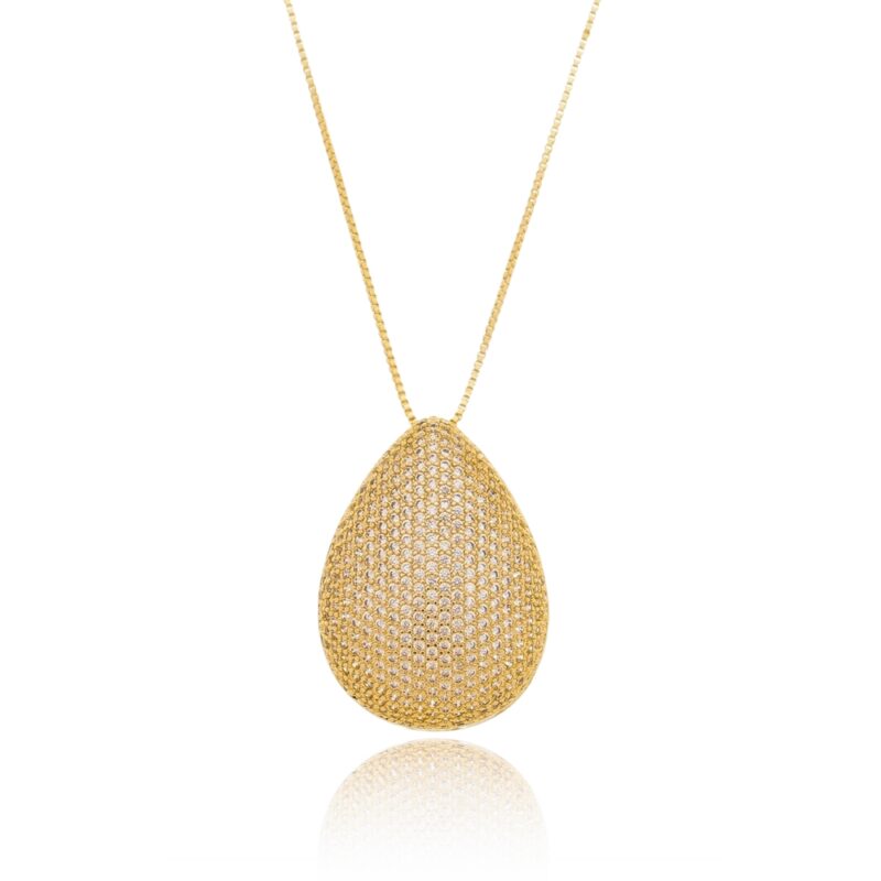 Gargantilha Luxo Pingente Gota Zircônia Banhada a Ouro 18k