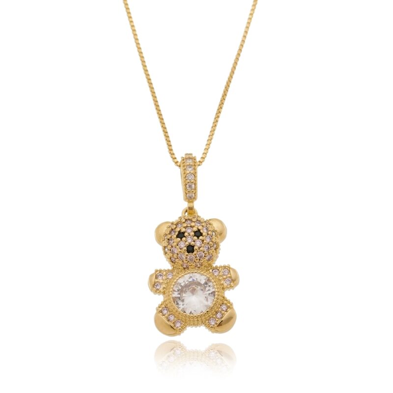 Gargantilha Urso Zircônia Banhada a Ouro 18k