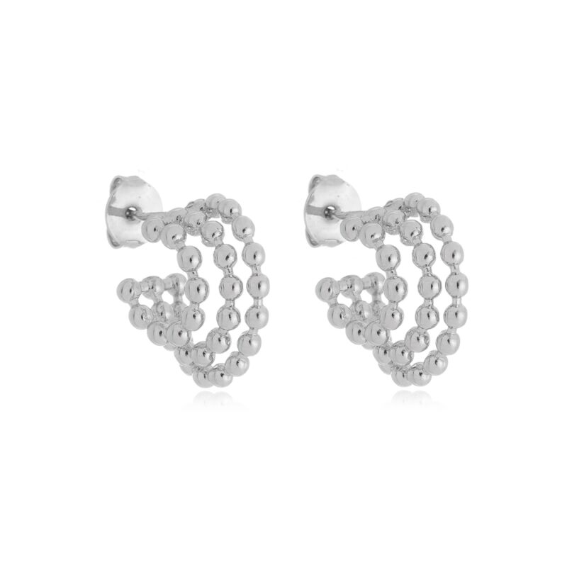 Brinco 3 Argolas de Bolinhas Ródio Branco