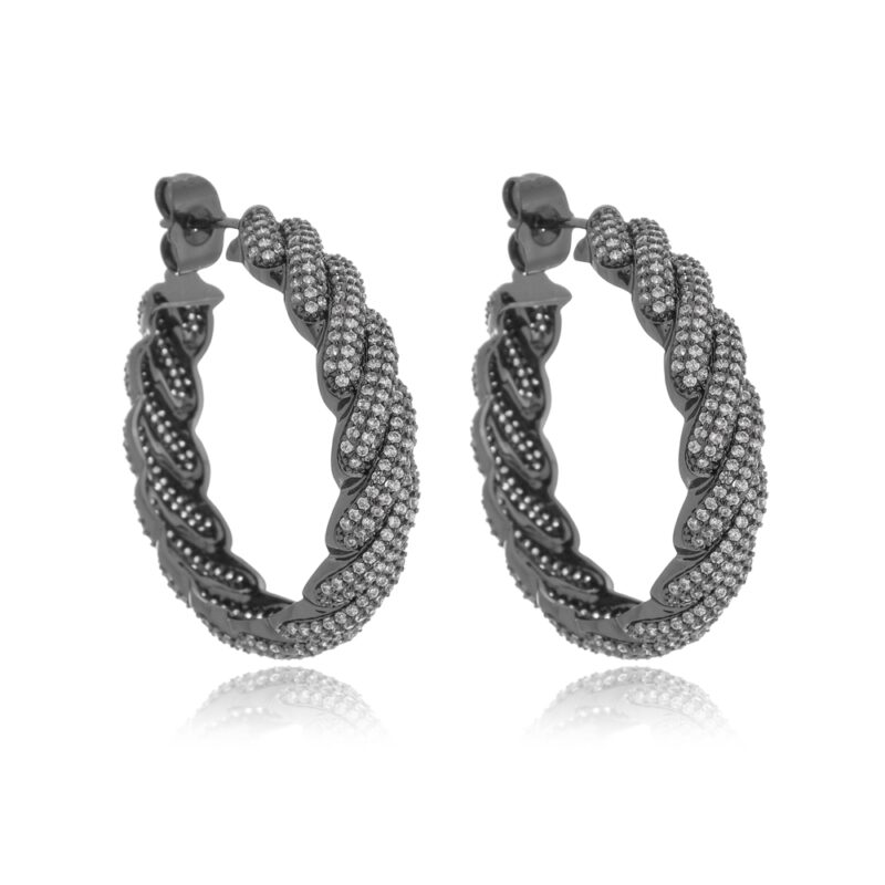 Brinco Argola Banhado a Ródio Negro com Zircônia
