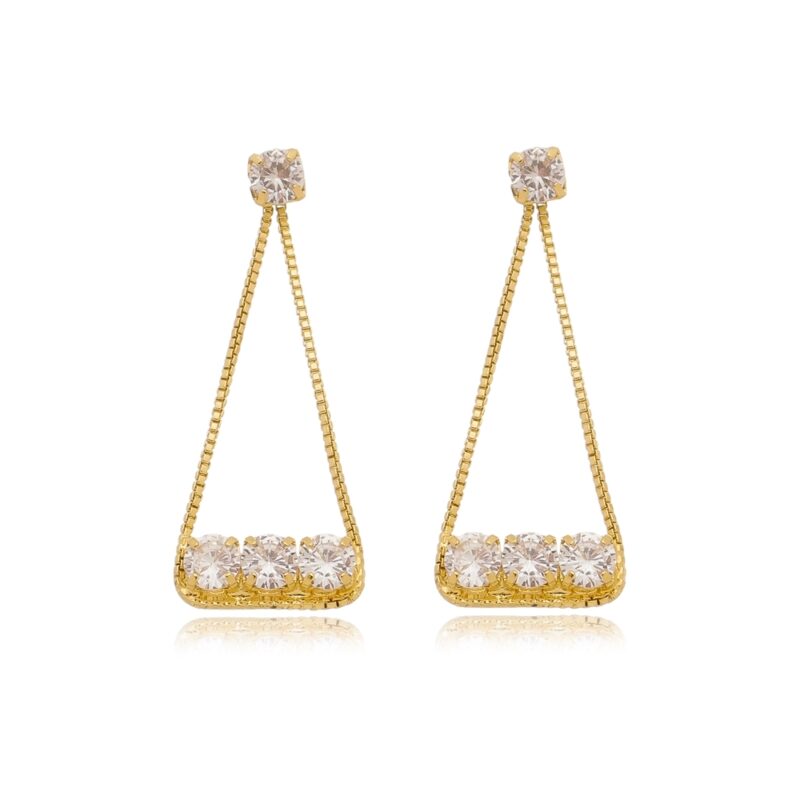 Brinco 3 Pedras de Zircônia Banhado a Ouro 18k