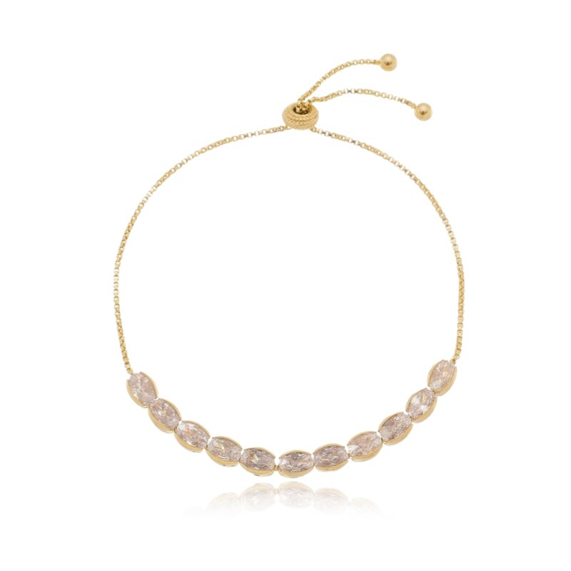 Pulseira Ajustável com Pedras de Zircônias Banhada a Ouro 18k