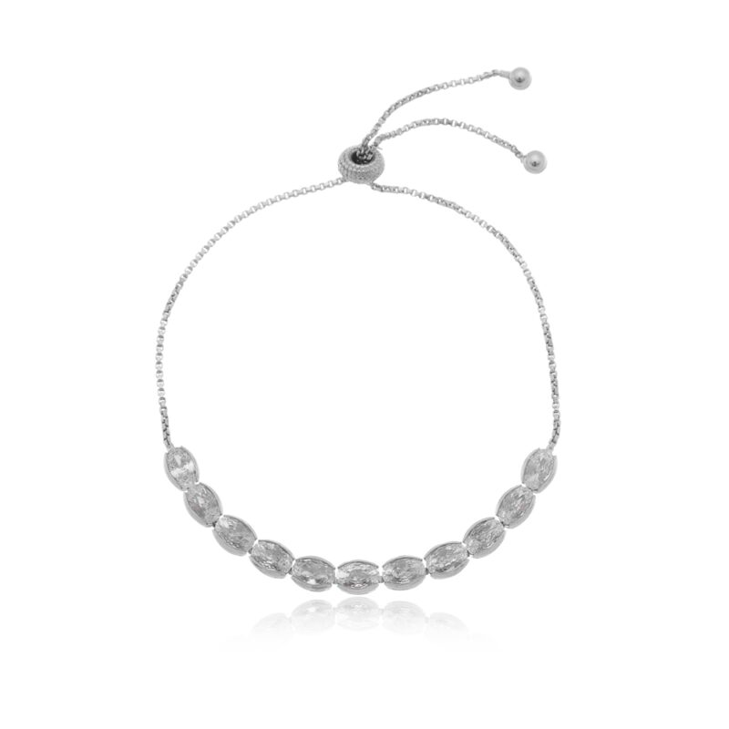 Pulseira Cristais Ajustável Banhada a Ródio Branco
