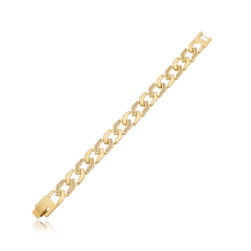Pulseira Elos Cravejados com Zircônia Banhada a Ouro 18k