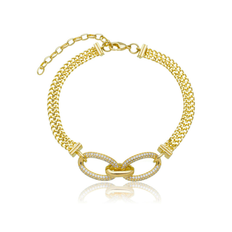 Pulseira Luxo 3 Elos com Zircônia Banhada a Ouro 18k
