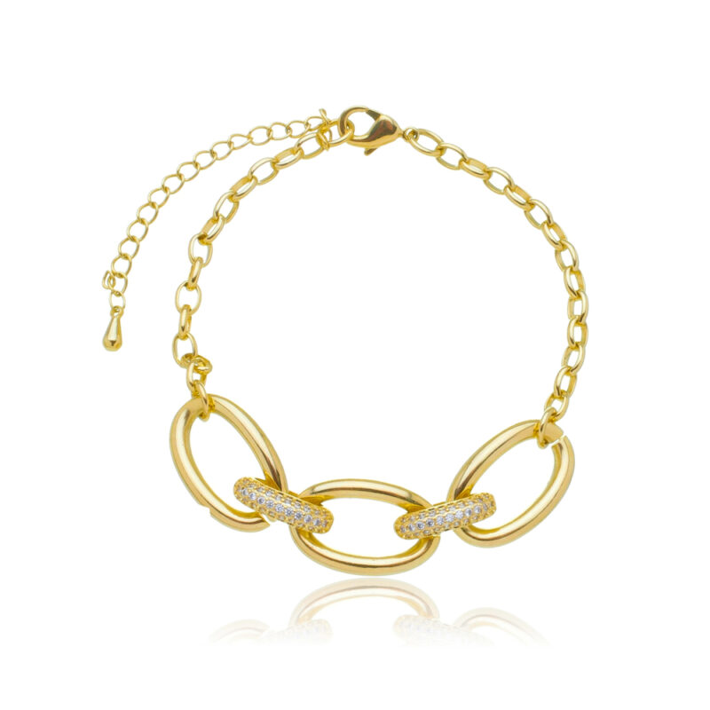 Pulseira 5 Elos com Zircônia Banhado a Ouro 18k