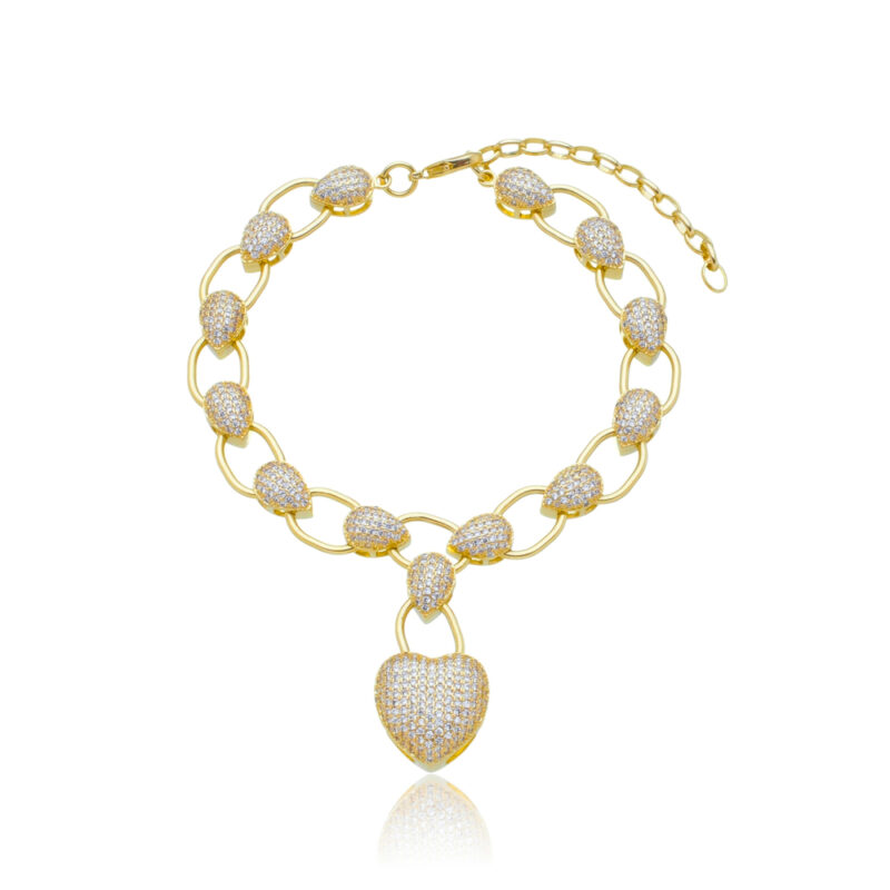 Pulseira Luxo Corações Zircônias Banhada a Ouro 18k