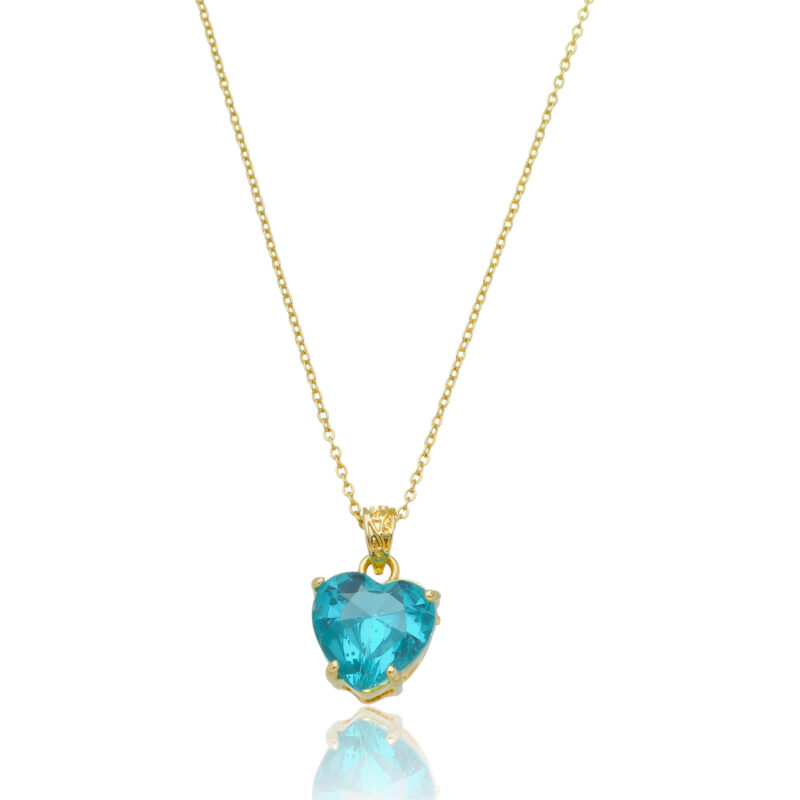 Gargantilha Coração de Cristal Azul Banhada a Ouro 18k