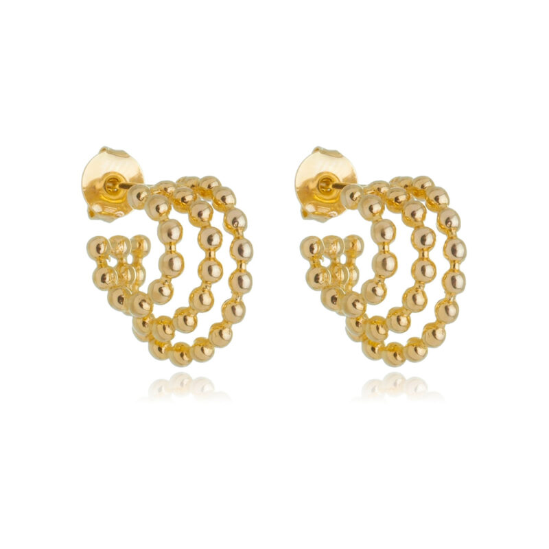 Brinco 3 Argolas de Bolinhas Banhado a Ouro 18k