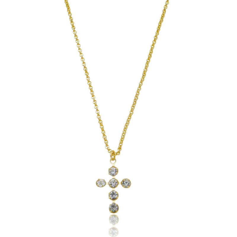 Gargantilha Crucifixo de Cristal Banhada a Ouro 18k