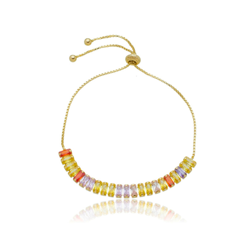Pulseira Pedras Coloridas Navetes Banhada a Ouro 18k