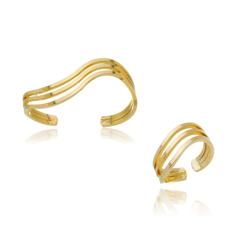 Conjunto de Pulseira e Anel Reguláveis Banhado a Ouro 18k