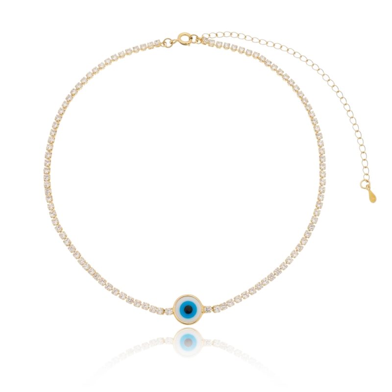 Chocker Zircônia Olho Grego Banhado Ouro a 18k
