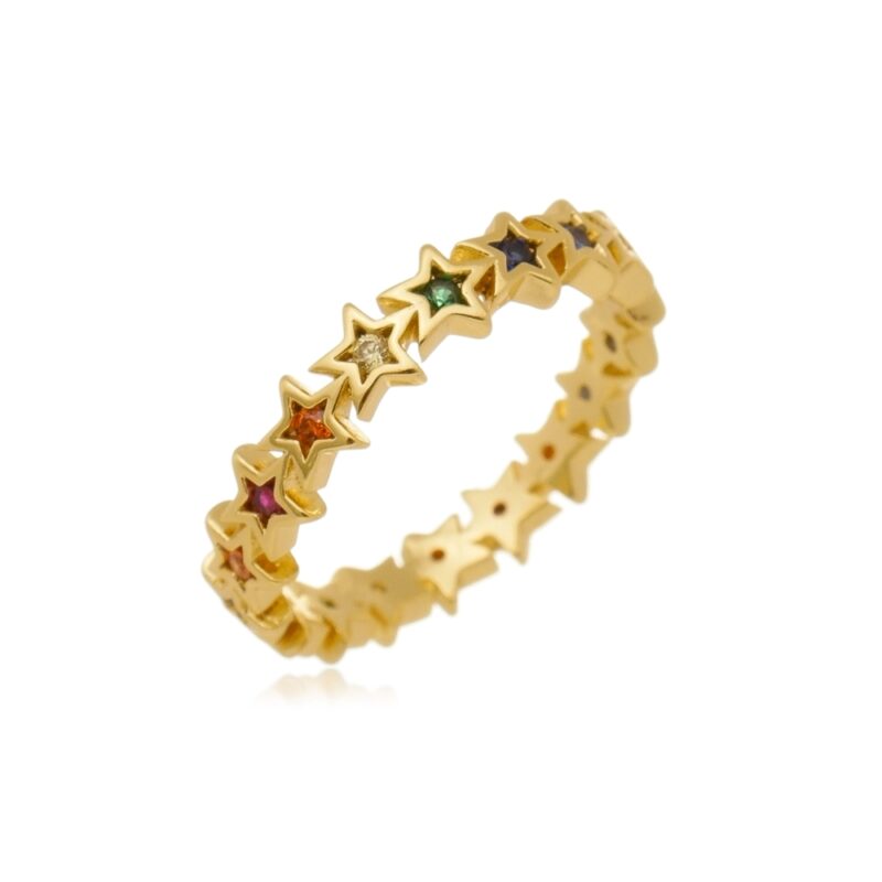 Anel Estrelas Banhado a Ouro 18k
