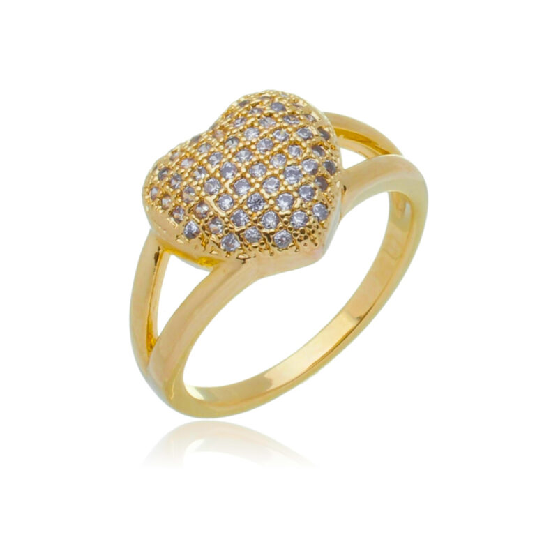 Anel Coração Zircônia Banhado a Ouro 18k