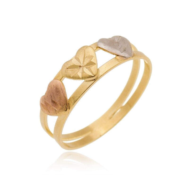 Anel Coração 3 Tons Banhado Ouro 18k