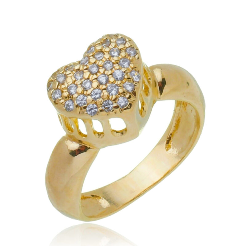 Anel Coração Zircônias Banhado a Ouro 18k
